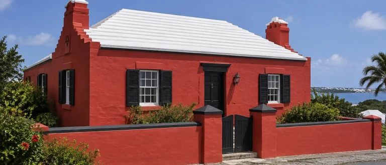 Monolithic Bermudianbermudan Masonry House, White Roof, Wall...
