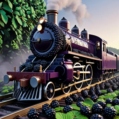 Blackberryworld, A Massive Steam Locomotive Standing On The... — SDXL AI Prompt: blackberryworld, a massive steam locomotive standing on the tracks venting steam...