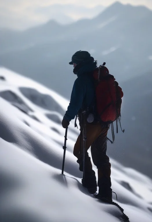 A Mountaineer Silhouetted On A Snowy Ridge, 85mm Portrait Le...