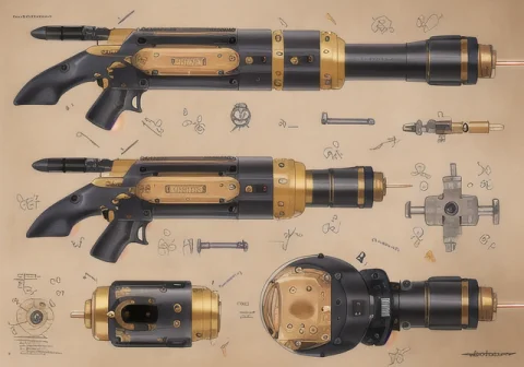 Eplanit, A Concept Render Of A Complicated Steampunk Handhel... — Stable Diffusion AI Prompt: e_PlanIt, a concept render of a complicated steampunk handheld flamethrower gun...