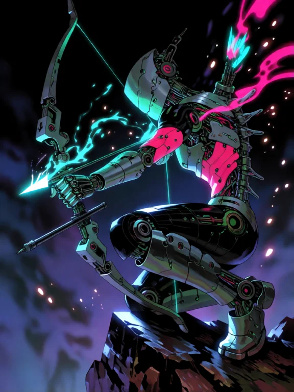 A Dynamic Side-profile Action Shot Of A Cybernetic Archer Fu...