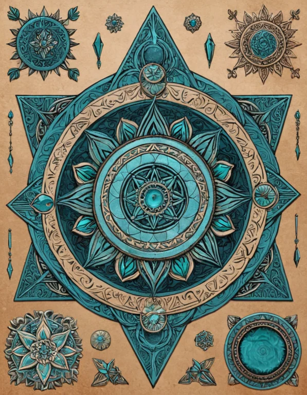 Collage Style, Beautiful Cyan Sunstone Regular Pattern Perso...