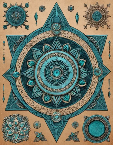 Collage Style, Beautiful Cyan Sunstone Regular Pattern Perso... — SDXL AI Prompt: Collage style, beautiful Cyan sunstone Regular pattern Person embroidery angular...