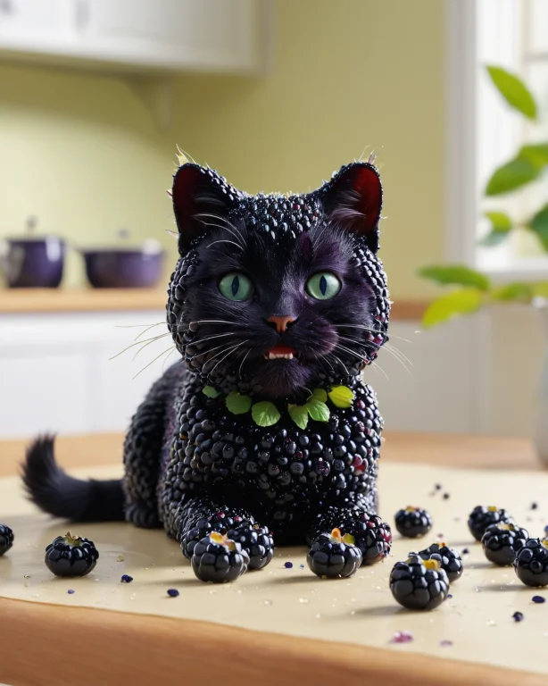 Blackberryworld Cat On A Kitchen Table Pushing A Single Blue...