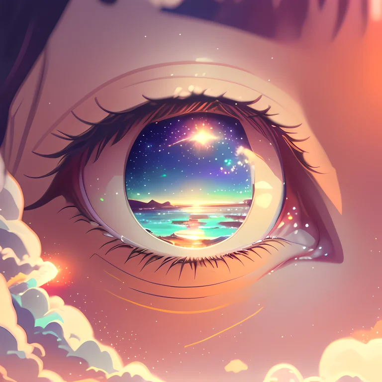1 Girl, Eye, Close Up, Beautiful Night Sky, Meteor Shower, B...