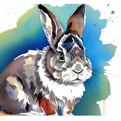 A Watercolor Painting With A White Background A Rabbit