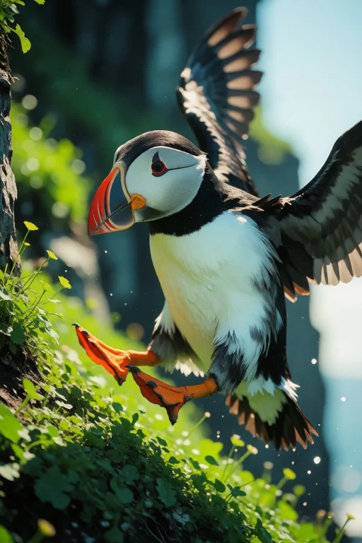 Nature, An Atlantic Puffin Beating In To Land On A Lofoten C...