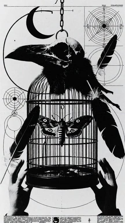 H3reticpress, Raven Skull, Bird Cage, Feathers, Moth, Cresce...
