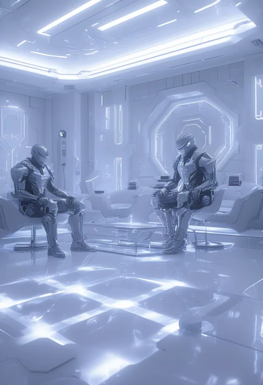 Subject 2 Cyborgs, Sitting Down Facing Each Other, Playing C...