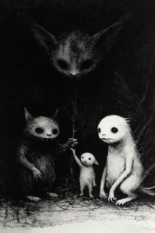 Black-and-white, Creatures, Dark, Eerie Mood