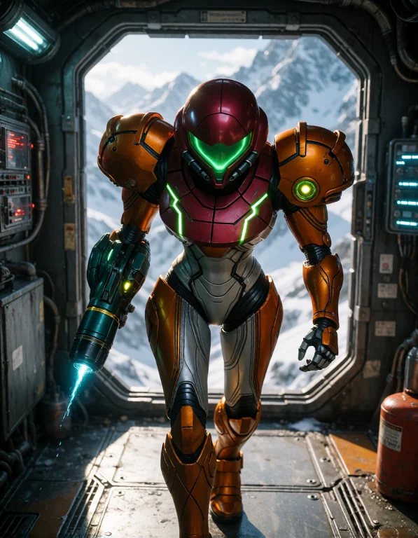 Create A Photorealistic Scene Centered On An Adult Samus In...