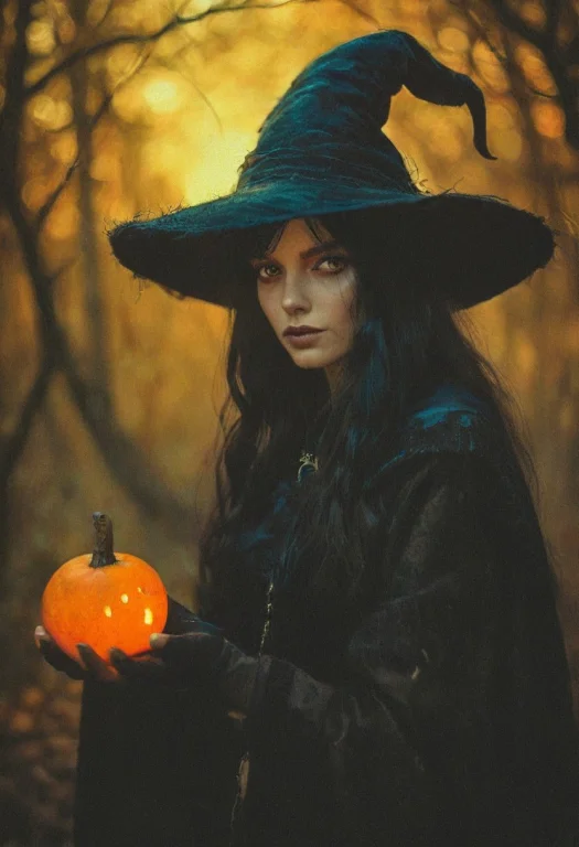 Bucolic Autumn, Callipygian Witch With Orange Eyes Holding A...