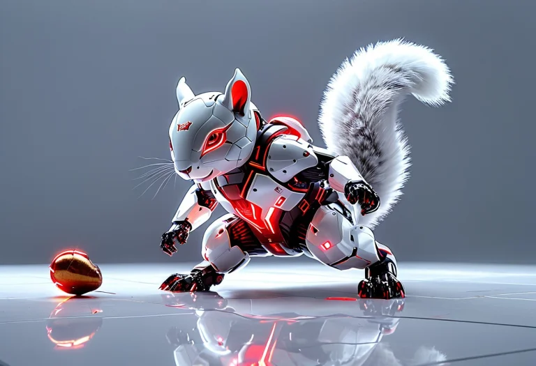 Whiteembertech, A Robot Squirrel Leaping Mid-air, Front Paws...