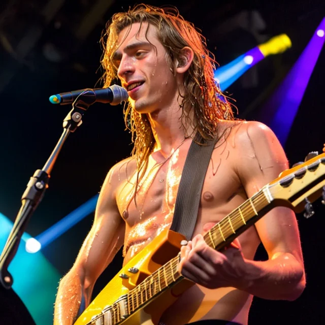An Attractive Young Twink, Playing Electric Guitar On Stage,...
