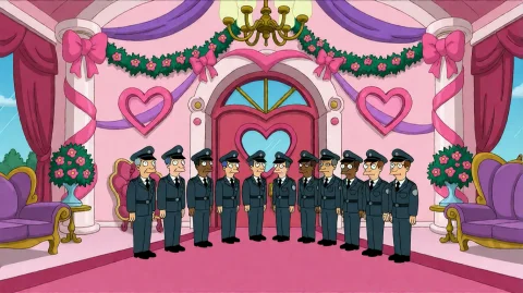 Ftrmssn4, A Group Of Uniformed Figures Stands In A Lavishly... — Stable Diffusion AI Prompt: ftrmssn4, A group of uniformed figures stands in a lavishly decorated, pink-them...