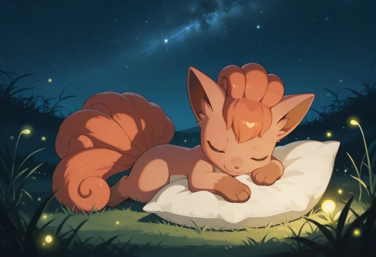 Vulpix, Pokemon, Solo, Full Body, Closed Eyes, Outdoors, Sky...