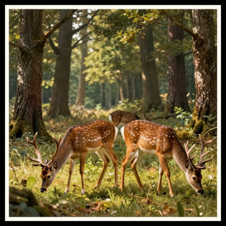 A Family Of Deer Grazing At Forests Edge, Vintage Poster Art...