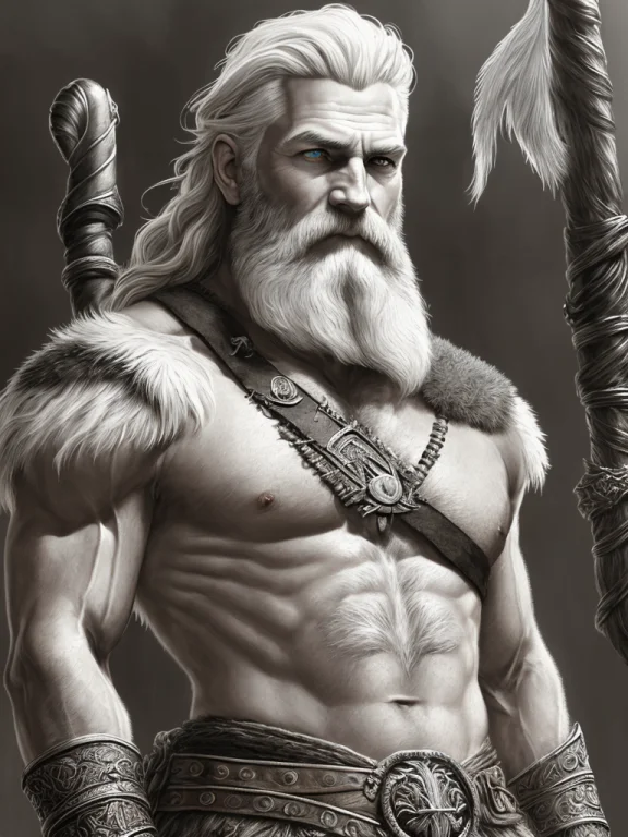 Painted Portrait Of Rugged Odin, God Of War, Norse God, Whit...