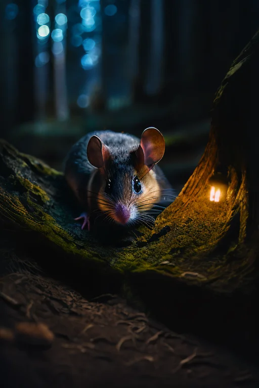 Sticker Night Scene, Close Up Photo Of A Mouse Hiding In The...