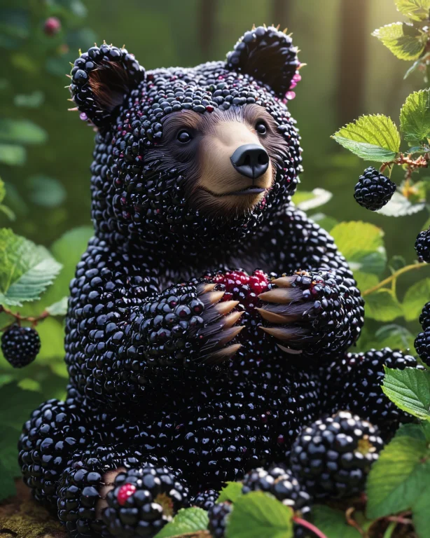 Blackberryworld Bear Sitting In A Bramble Bush Happily Eatin...