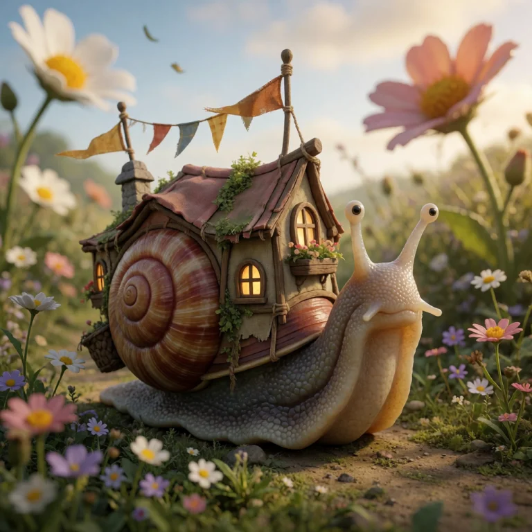 A Small Fantasy Snail Caravan Creature With A Spiral Shell S...