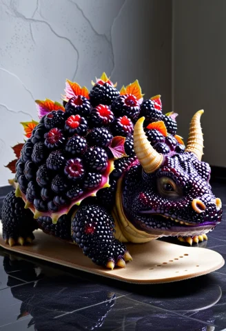 Blackberry Clusters, Bowser Dragon Turtle Formed Entirely Fr... — SDXL AI Prompt: blackberry clusters, Bowser dragon turtle formed entirely from densely packed bl...