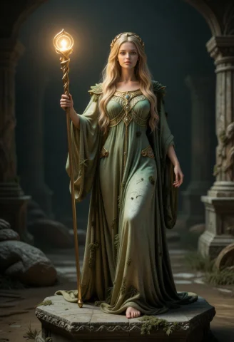 The Image Depicts A Woman Figure, Which Appears To Be A Repr... — Stable Diffusion AI Prompt: The image depicts a woman figure, which appears to be a representation of a fant...