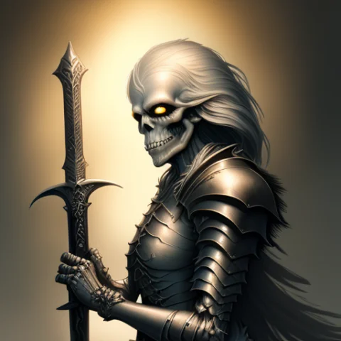A Portrait Of Ghst-3000, Skeleton, Demon, Holding A Large Sw... — Stable Diffusion AI Prompt: a portrait of ghst-3000, skeleton, demon, holding a large sword
