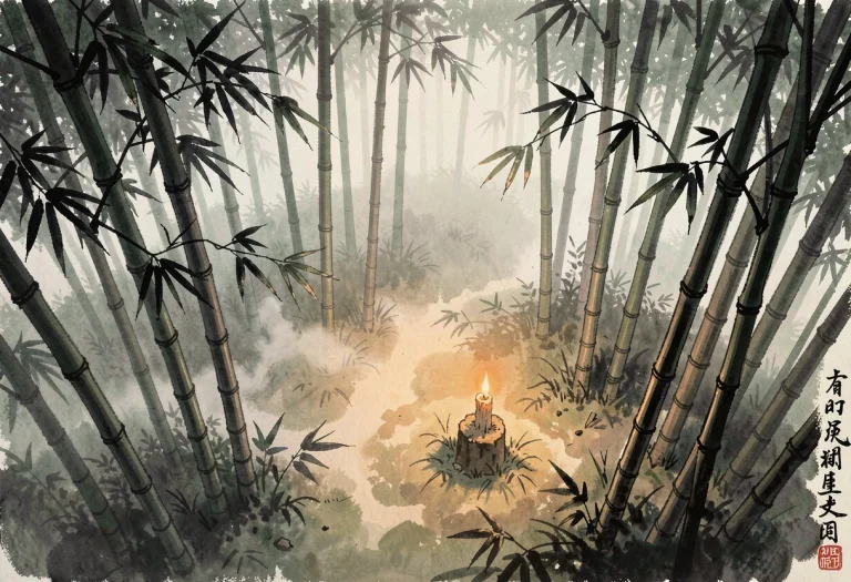 A Bamboo Grove In Early Morning Fog, Ink Wash Painting, Cand...