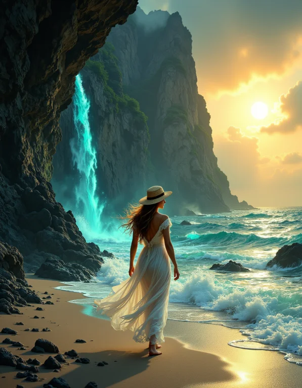 Aidmahidreamstyle, A Fantasy Illustration Of A Woman Strolli...