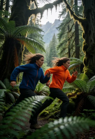 Low-angle Tracking Shot, Two 22-year-old Identical Twin Sist... — Stable Diffusion AI Prompt: low-angle tracking shot, two 22-year-old identical twin sisters in dynamic mid-s...