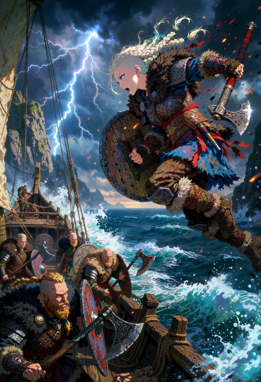 Low-angle Cinematic Fantasy Anime Action Illustration, Wide...