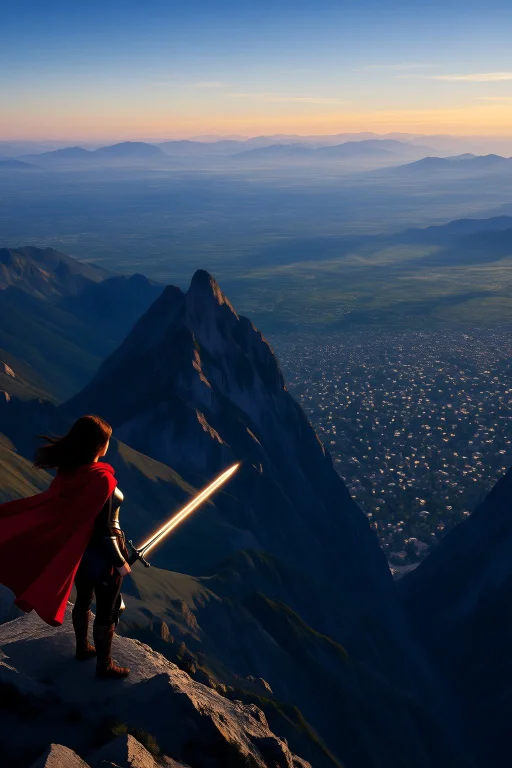 Woman Closeup, A Female Warrior Standing Atop A Mountain Pea...