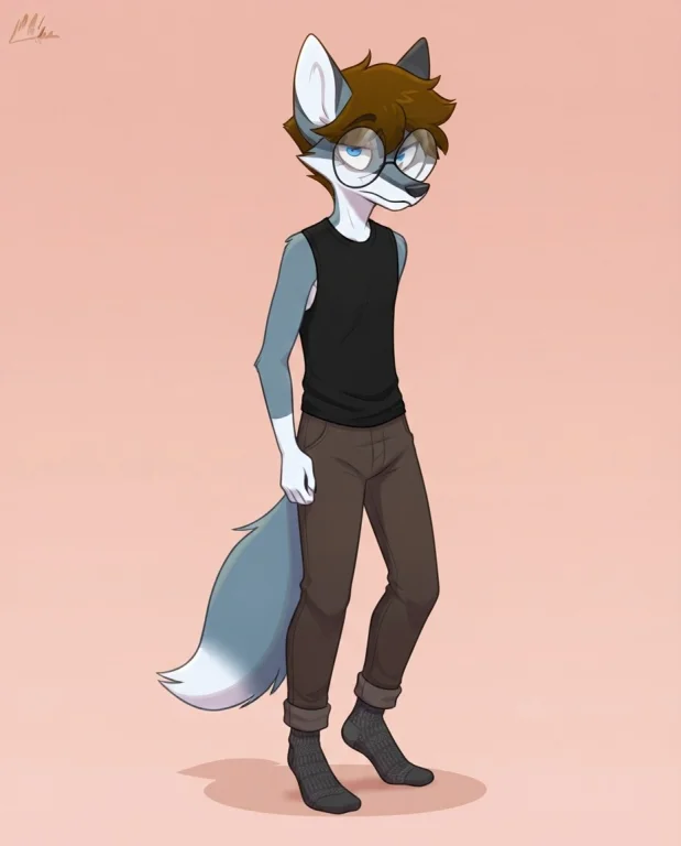 Black Sleeveless Shirt, Brown Pants, Male, Cute, Nerd