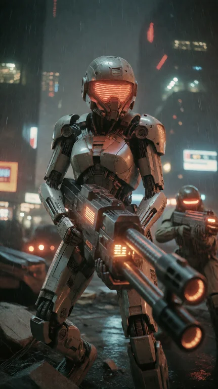 Cybernetic Female Operative In Sleek Chrome Exo-suit, Operat...