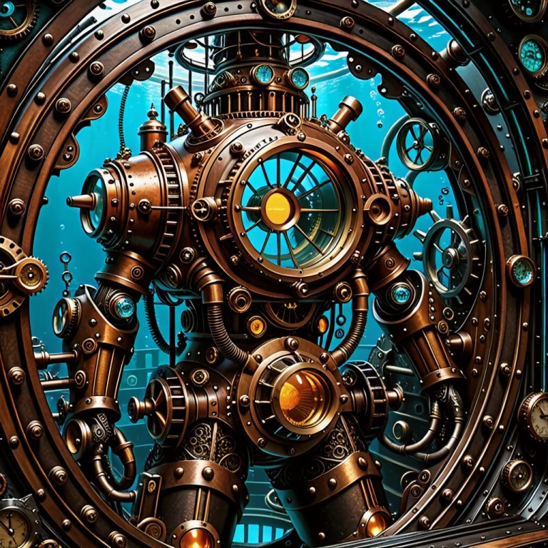 An Ornate Steampunk Deep-sea Diving Suit, Towering Heavy Met...