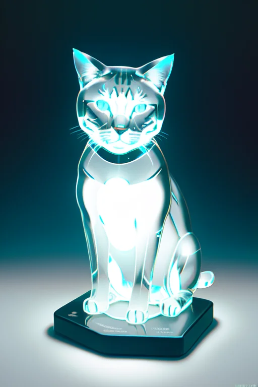 Realistic Glasssculpture Of A Cat, Translucent, Transparent,...
