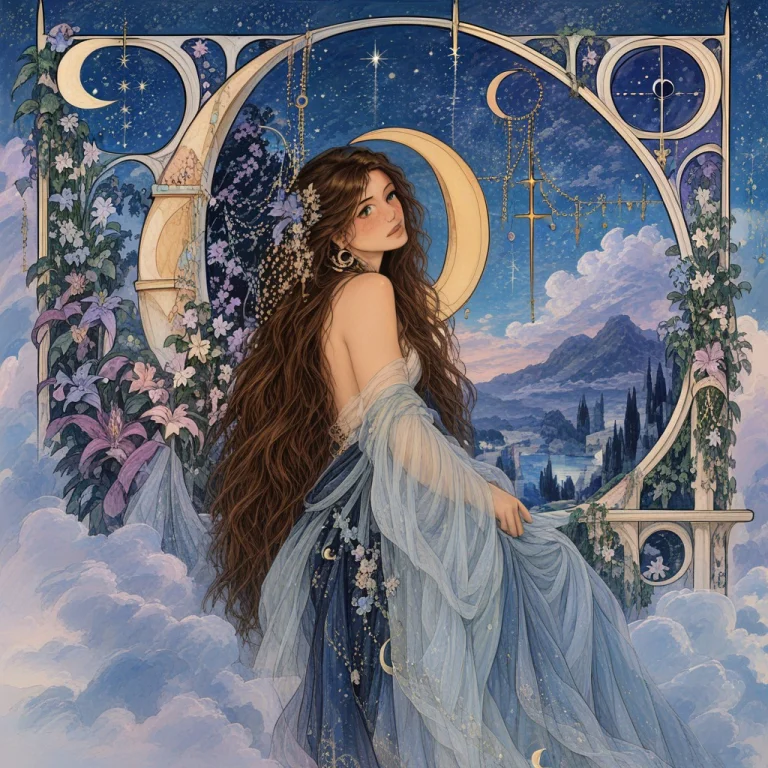 1girl, Original, Flower, Long Hair, Sky, Solo, Brown Hair, J...
