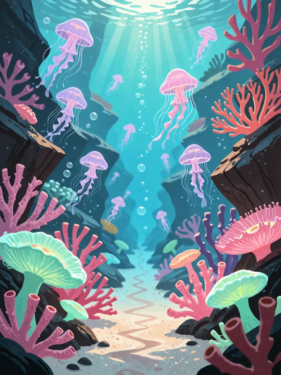 An Underwater Canyon Rendered In Full Pastel Palette  Cotton...