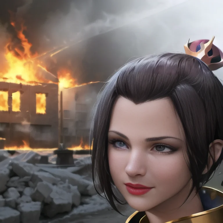 Azulashurik-7000 In Front Of A Burning Building, Teen, Selfi...