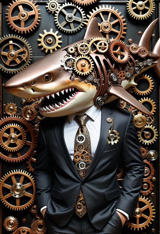 Gearstyle, A Shark Wearing A Business Suit And Tie, Intricat...