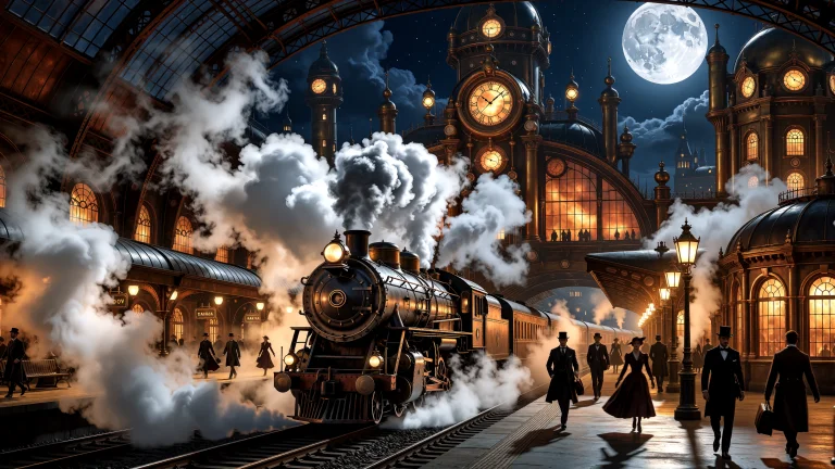 Masterpiece Digital Concept Art Of An Open-air Steampunk Tra...