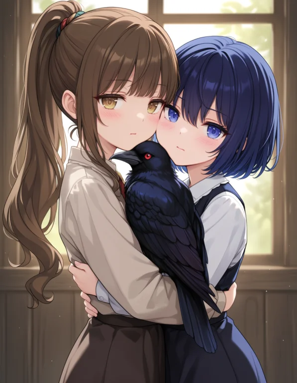 Loraalpha Alpha91 Stl1astyle 2girls, Hug, Short Blue Hair, L...