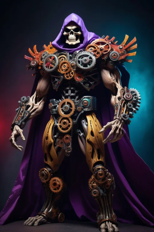 A Very Angry Skeletor Holding A A Colorful Cape With An Angr...