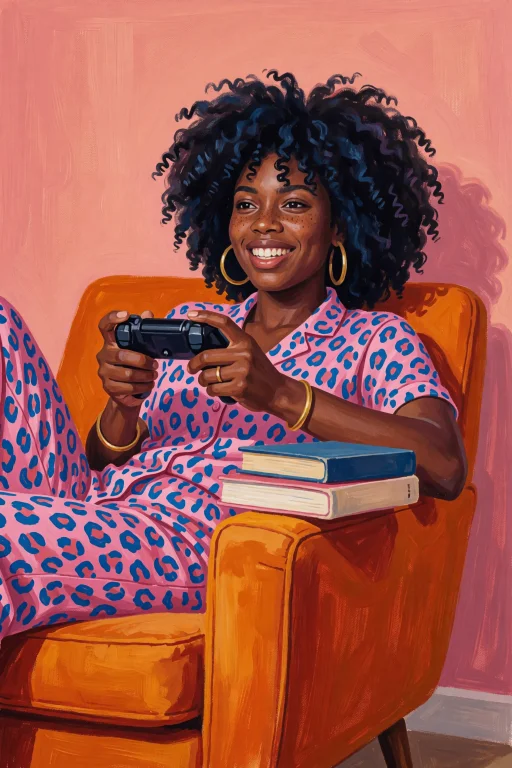 Highleveldescriptiona Vibrant Gouache Painting Of A Black Wo...
