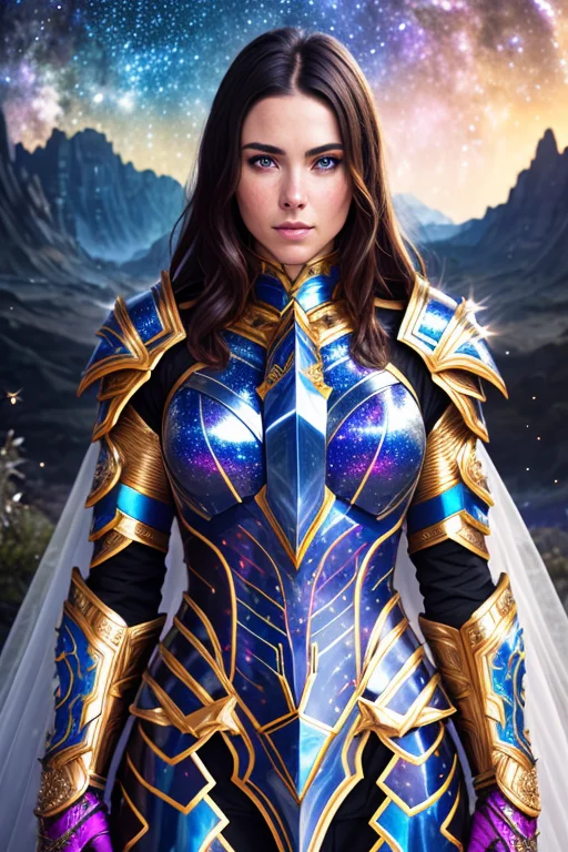 8k Medium Shot Of A Beautiful Woman In Detailed Cosmic Armor...