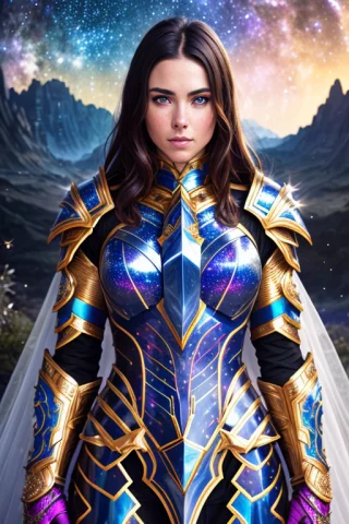 8k Medium Shot Of A Beautiful Woman In Detailed Cosmic Armor... — Stable Diffusion AI Prompt: 8k Medium shot of a beautiful woman in ((detailed Cosmic Armor)), (photorealisti...