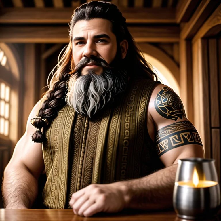 Dwarf King In Fantasy Dwarf Armor, Wooden Tankard, Mead, Lon...