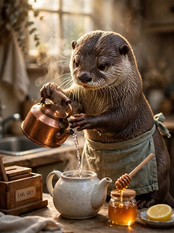 Cozy Close-up Of A River Otter Standing On Its Hind Legs At...