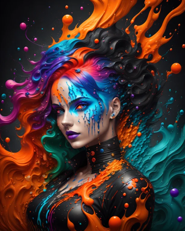 A Painting Of A Woman With Colorful Hair, Fantasy Game Spell...